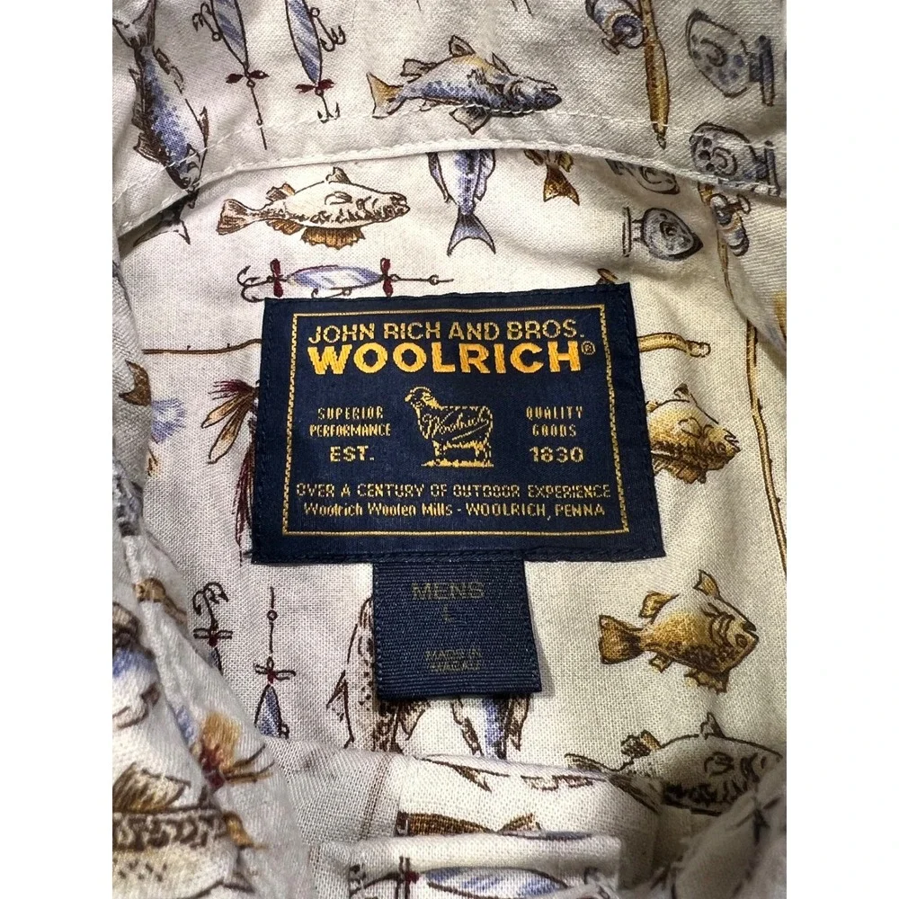 Woolrich Mens Freshwater Fish Print Short Sleeve Button Up Shirt Size L - Picture 3 of 9